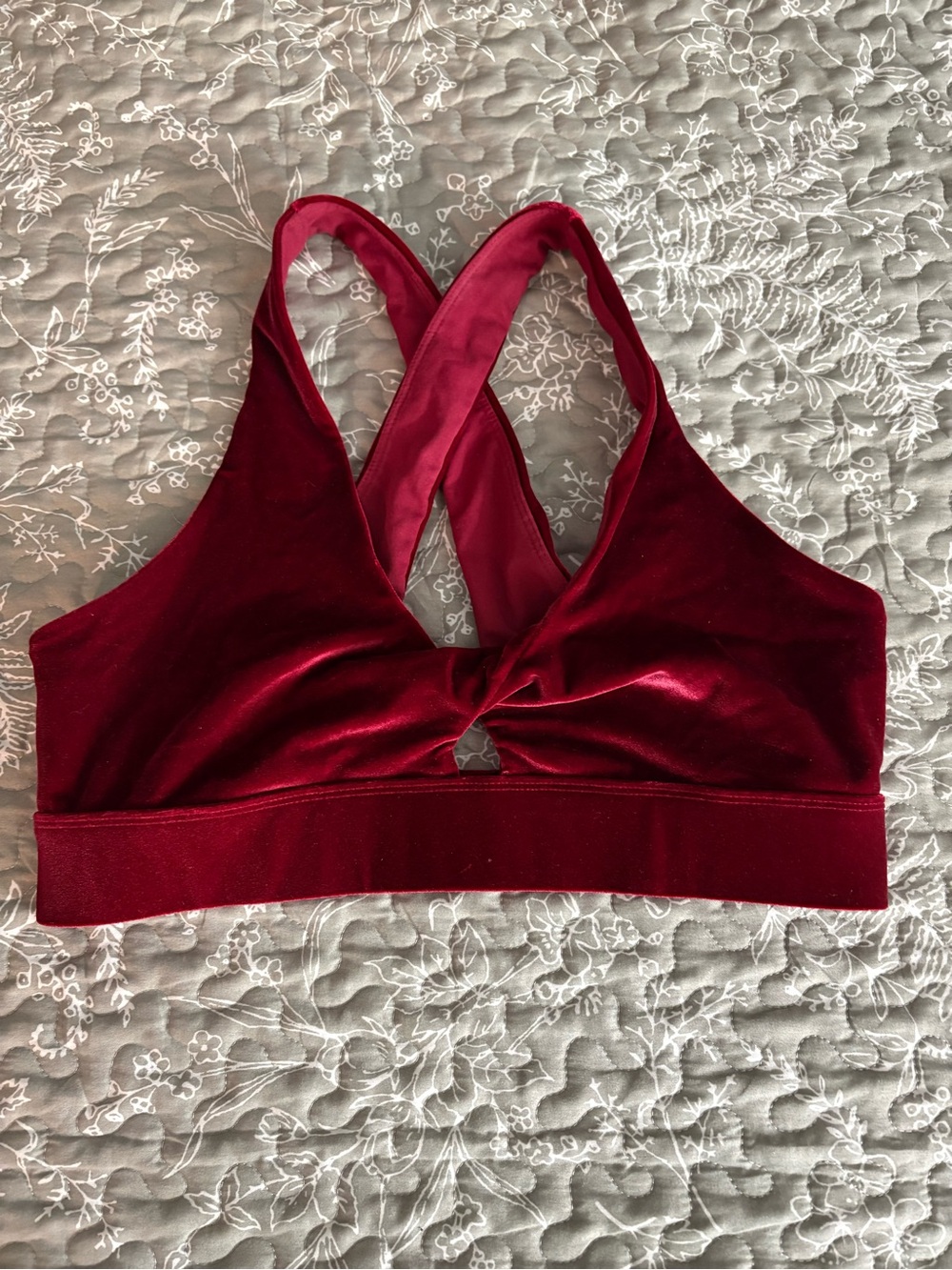 Fabletics Velvet Twist-Front Sports Bra in Deep Wine Red